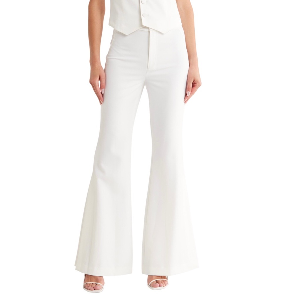 A L C Anders High Waist Bell Bottom Pants Split Hem White Trouser Size 4